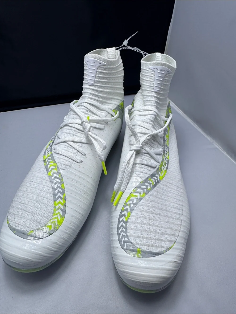 Under Armour IntelliKnit Football Cleats Men’s 16 White Neon Green High Top